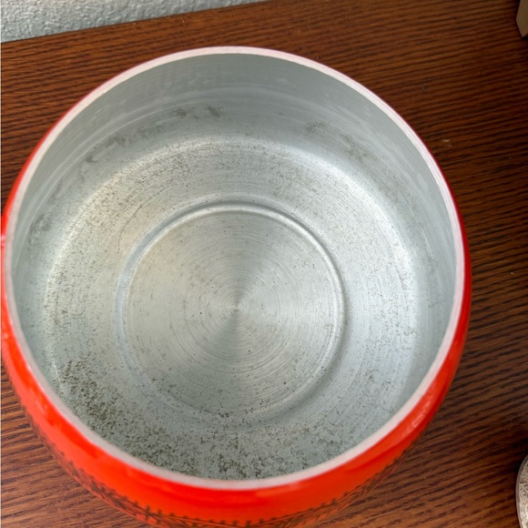 Vintage Orange Fondue Pot Mushroom Pattern 3 pieces as shown Wooden Handle - Picture 3 of 6